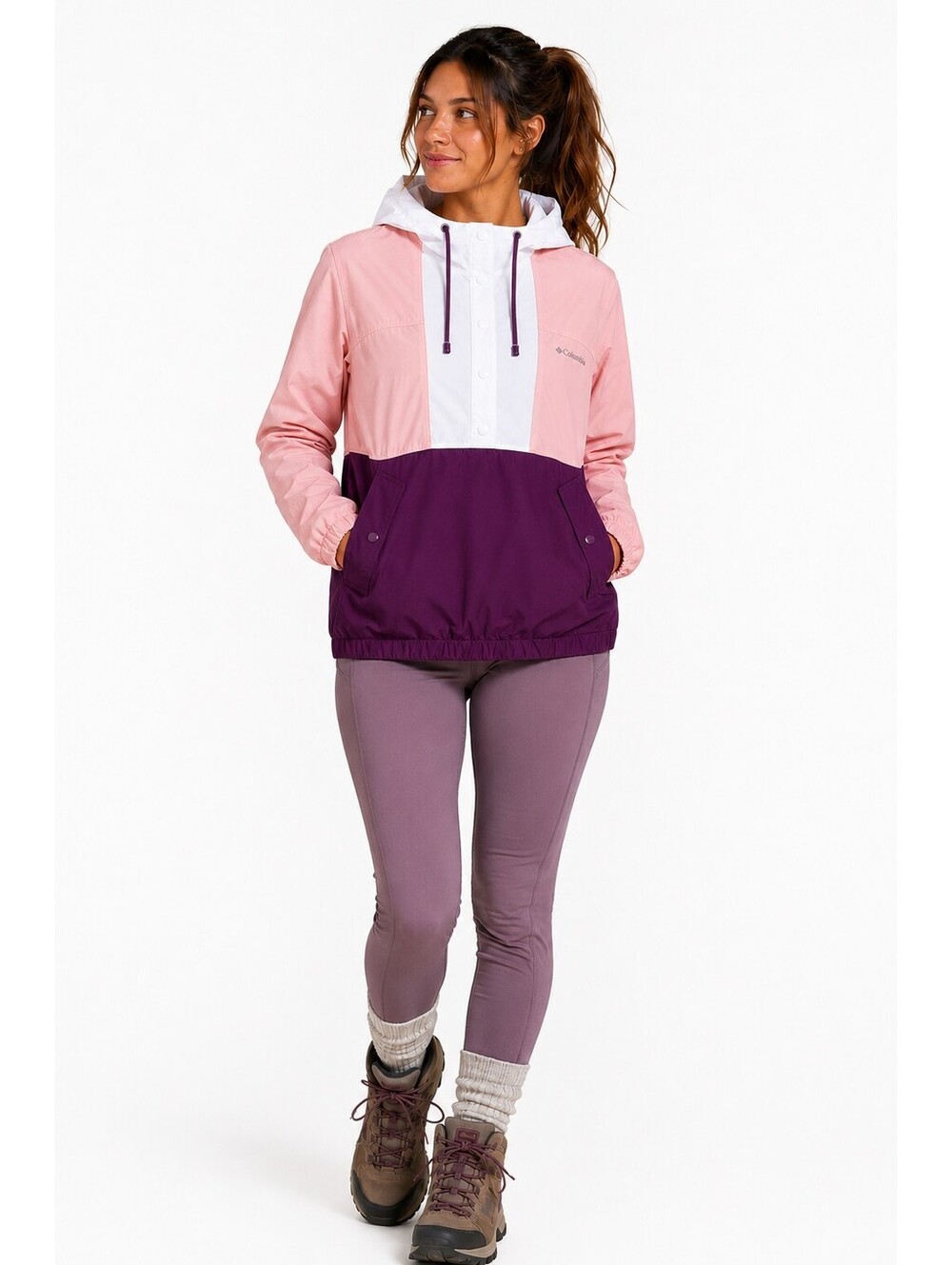Columbia PFG Colorblock Pullover Windbreaker Jacket Pink Purple Hooded S